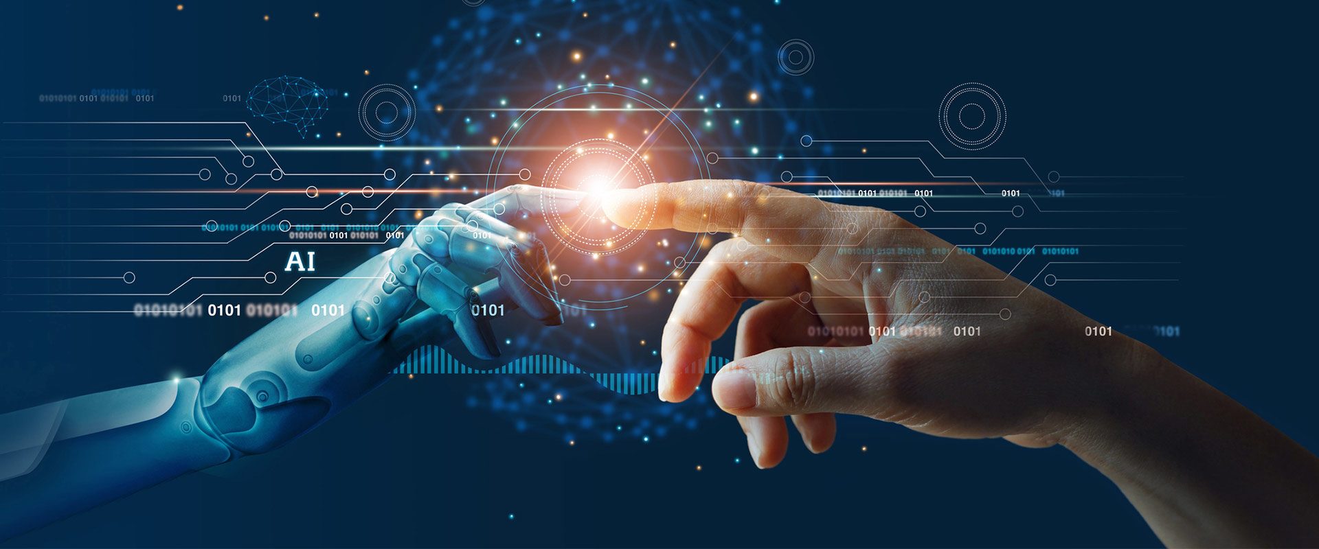 Human and robotic hands reaching toward each other